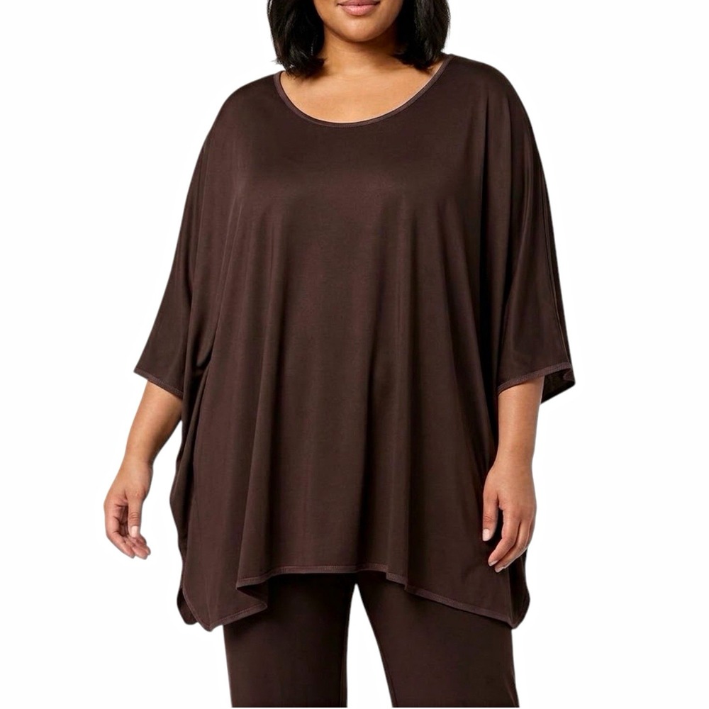 ANTTHONY ORIGINALS Brown Tunic Top sz 3X Caftan Sleeve Business Casual Neutral